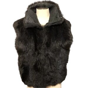 Andrew Marc Oppossum/Leather Fur Vest Size L Black